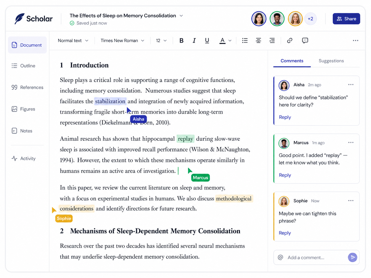 Formaty document with live collaborator cursors and margin comments